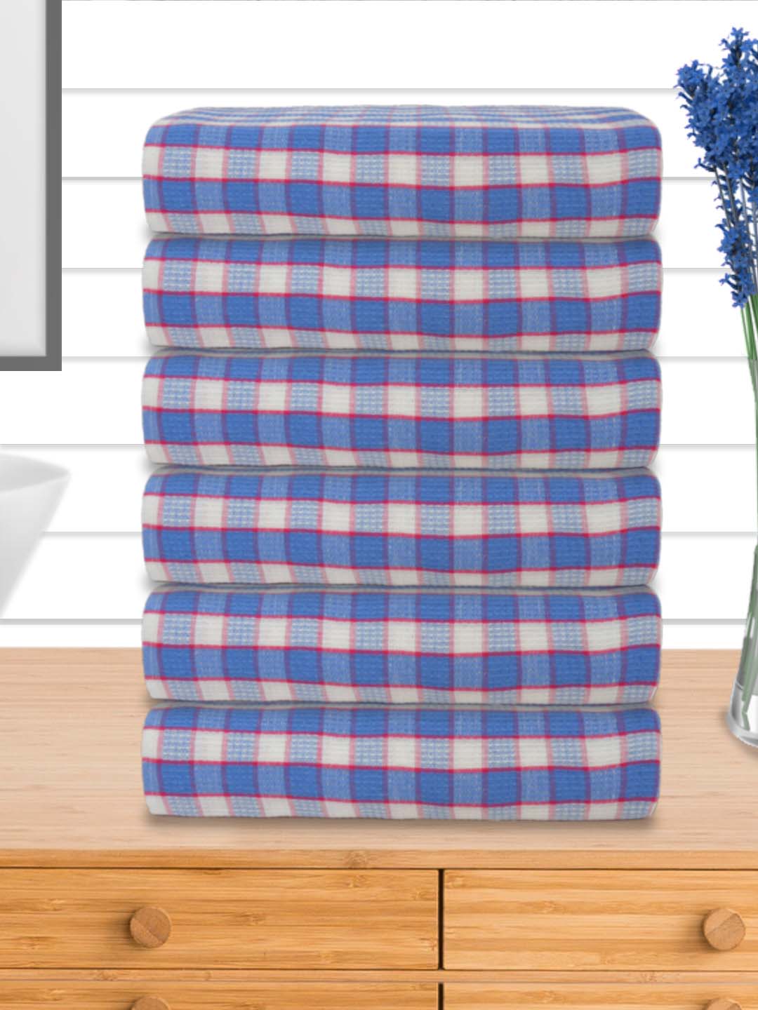 Premium Multicolor Checkered Cotton Bath Towel (Pack of 6) by Athom Living - Athom Living