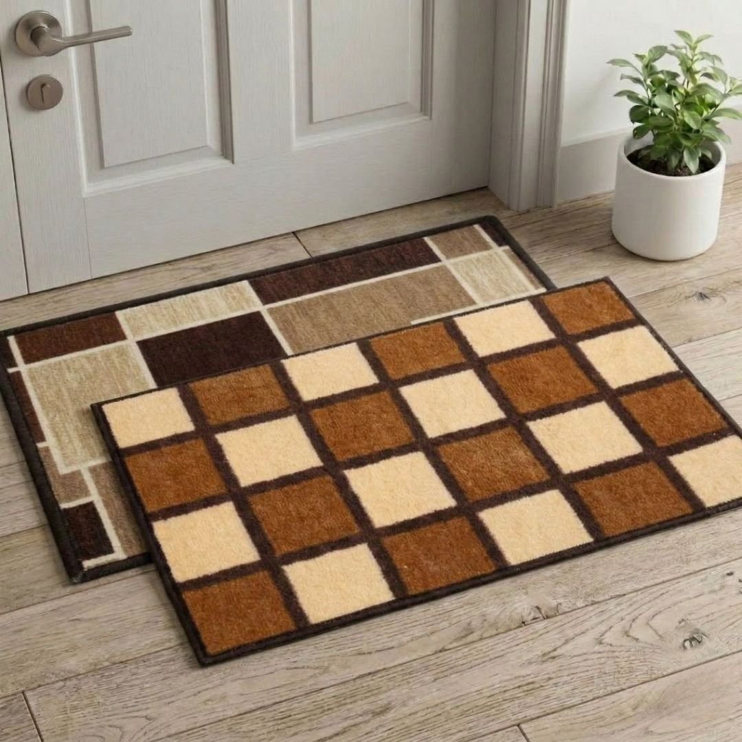 Premium Multicolor Doormat and Brown Bathmat Combo Pack of 2 by Athom Living - Athom Living