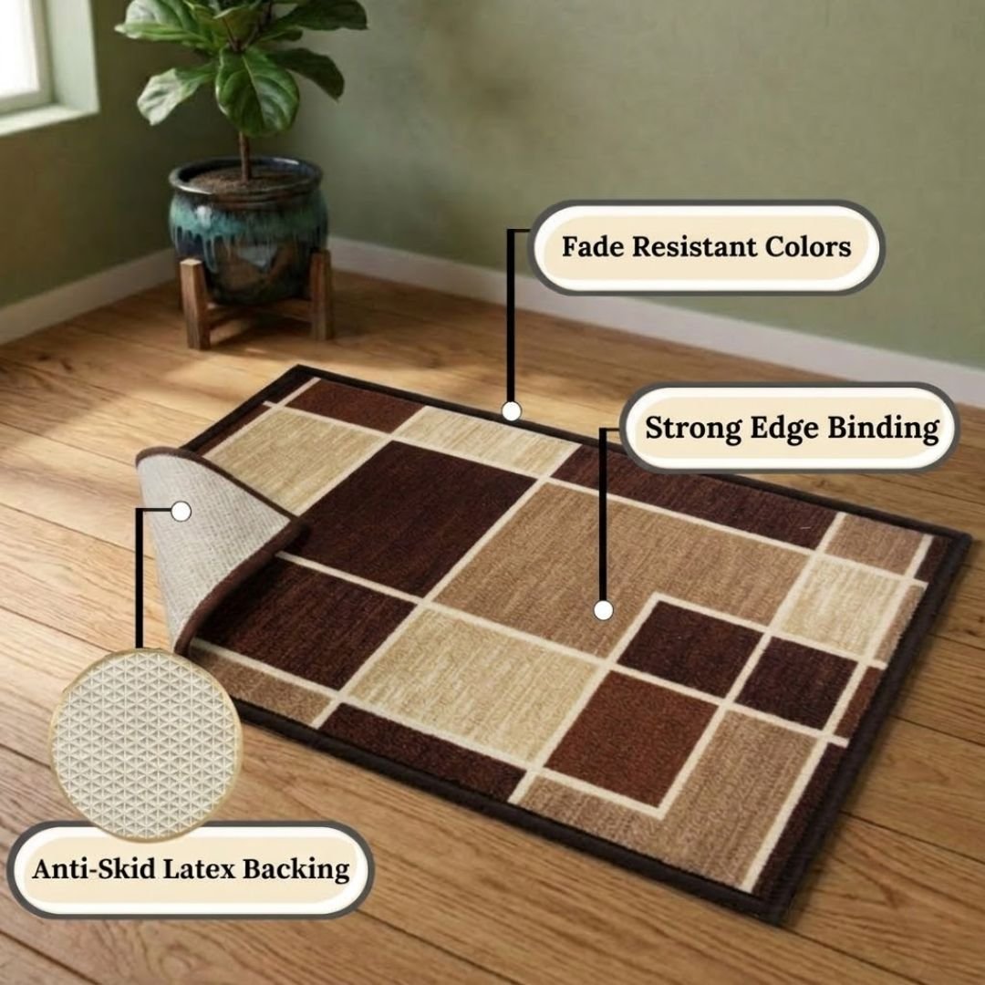 Premium Multicolor Doormat and Brown Bathmat Combo Pack of 2 by Athom Living - Athom Living