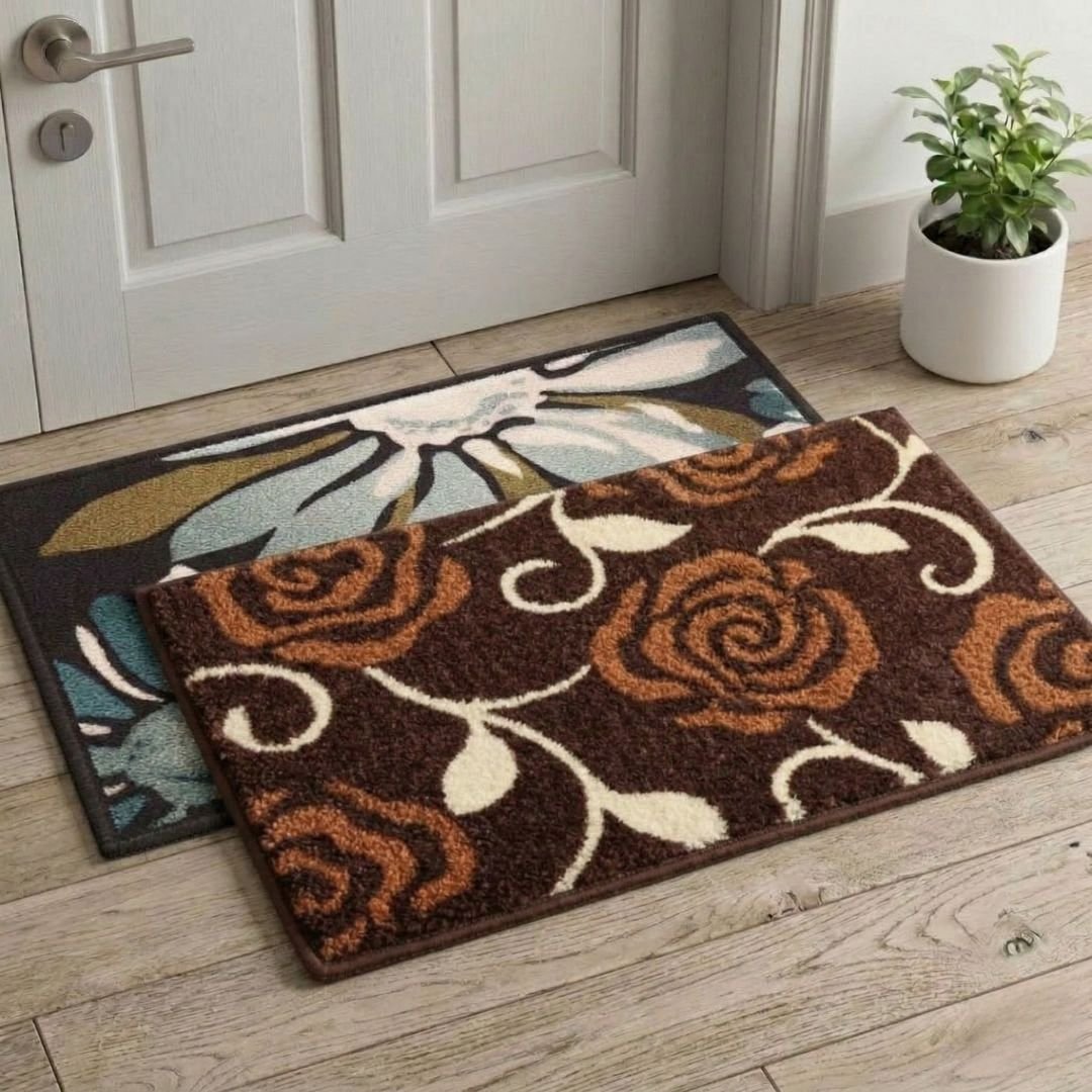Premium Multicolor Doormat and Pink Bathmat Combo Pack of 2 by Athom Living - Athom Living