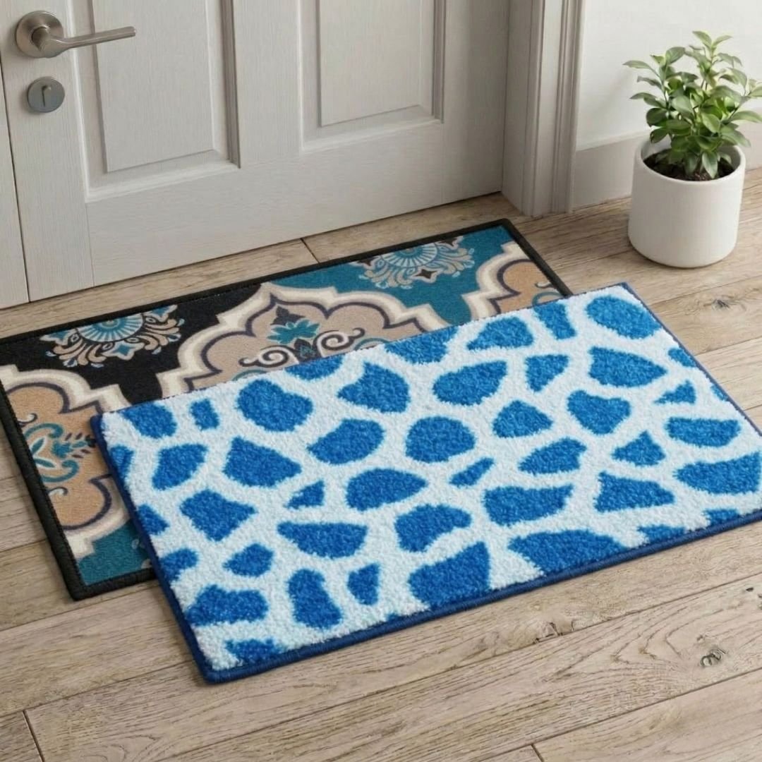 Premium Multicolor Doormat & Blue Bathmat Combo Pack of 2 by Athom Living - Athom Living
