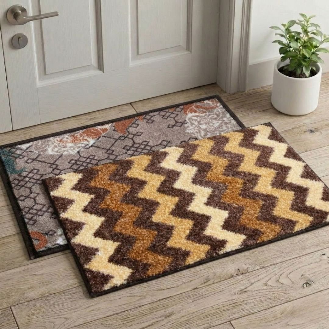 Premium Multicolor Doormat & Brown Bathmat Combo Pack of 2 by Athom Living - Athom Living