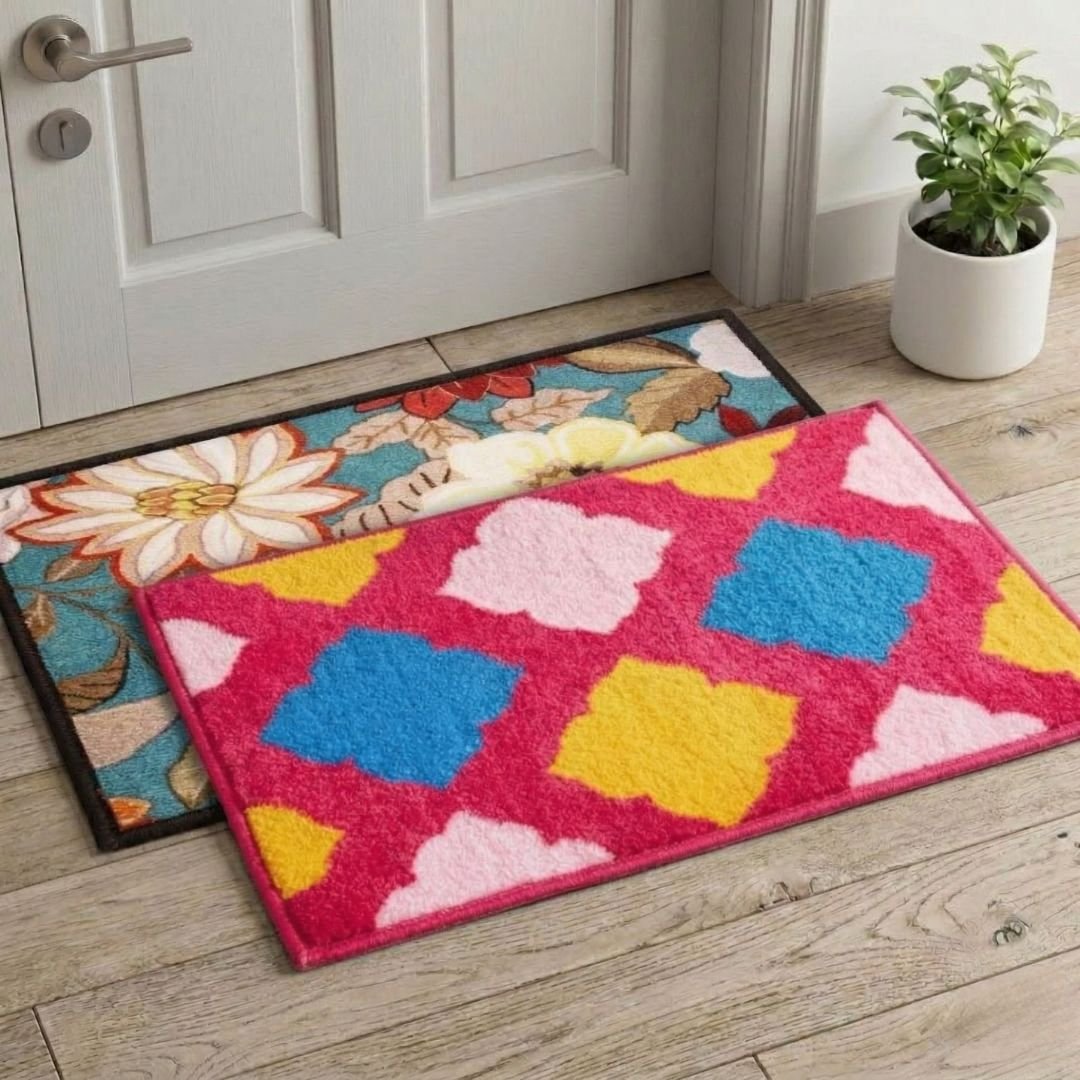 Premium Multicolor Doormat & Pink Bathmat Combo Pack of 2 by Athom Living - Athom Living