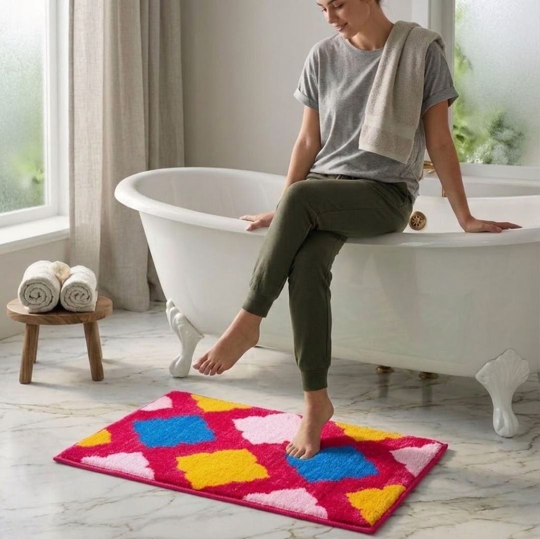 Premium Multicolor Doormat & Pink Bathmat Combo Pack of 2 by Athom Living - Athom Living