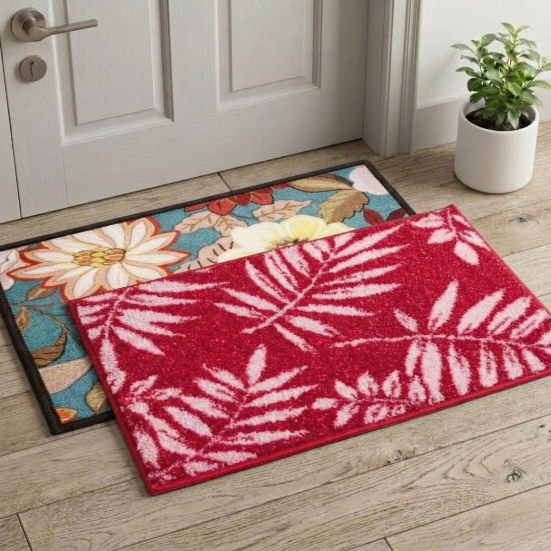 Premium Multicolor Doormat & Pink Bathmat Combo Set of 2 by Athom Living - Athom Living
