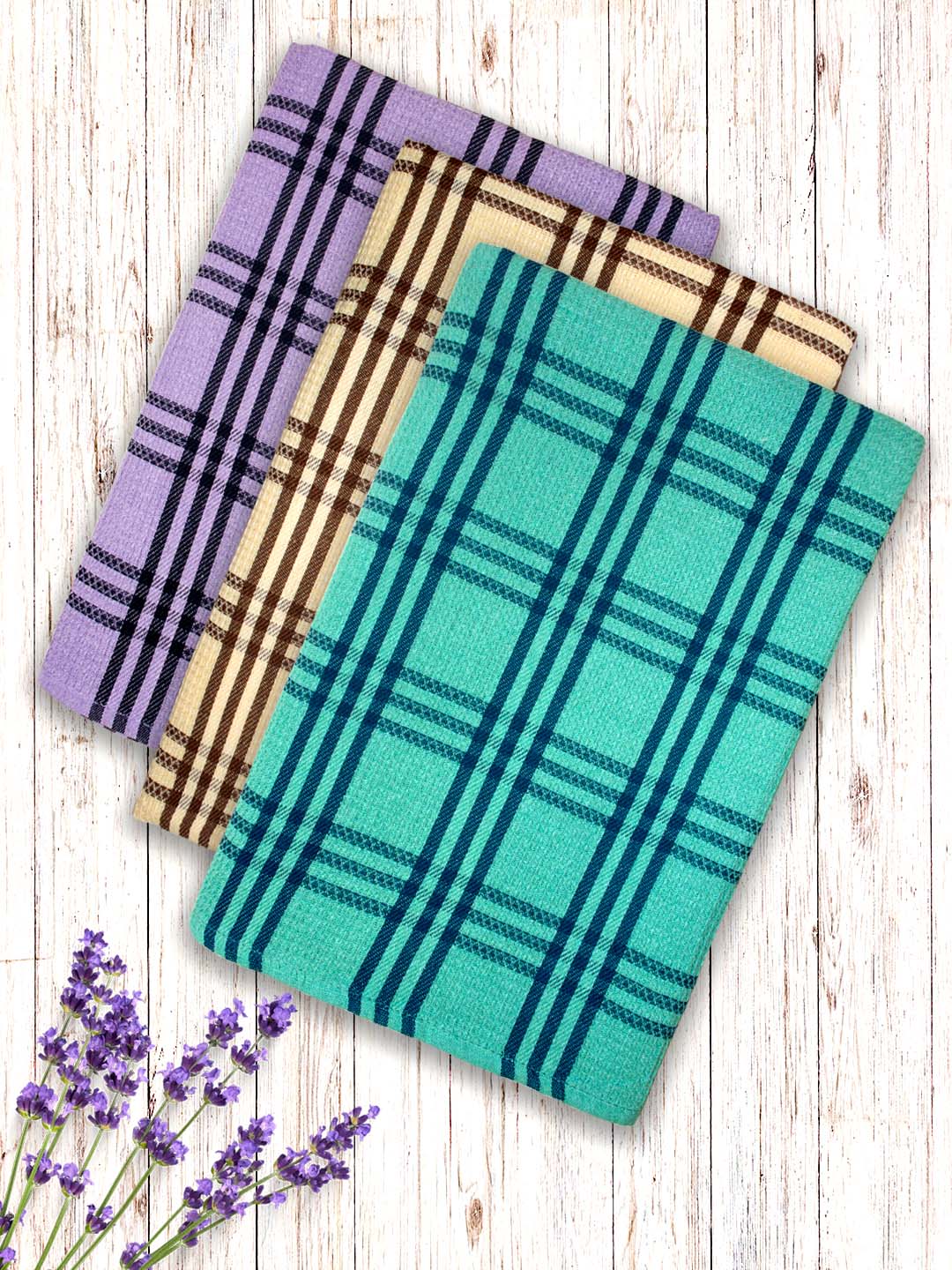 Premium Multicolor Waffle Cotton Bath Towel (Pack of 3) by Athom Living - Athom Living