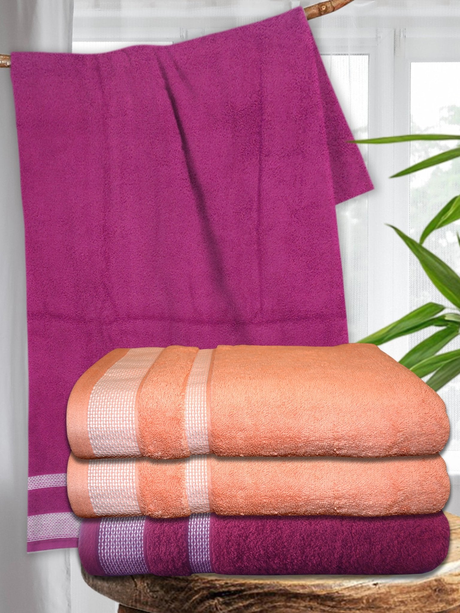 Premium Orange & Purple Cotton Bath Towel (Pack of 4) by Athom Living - Athom Living