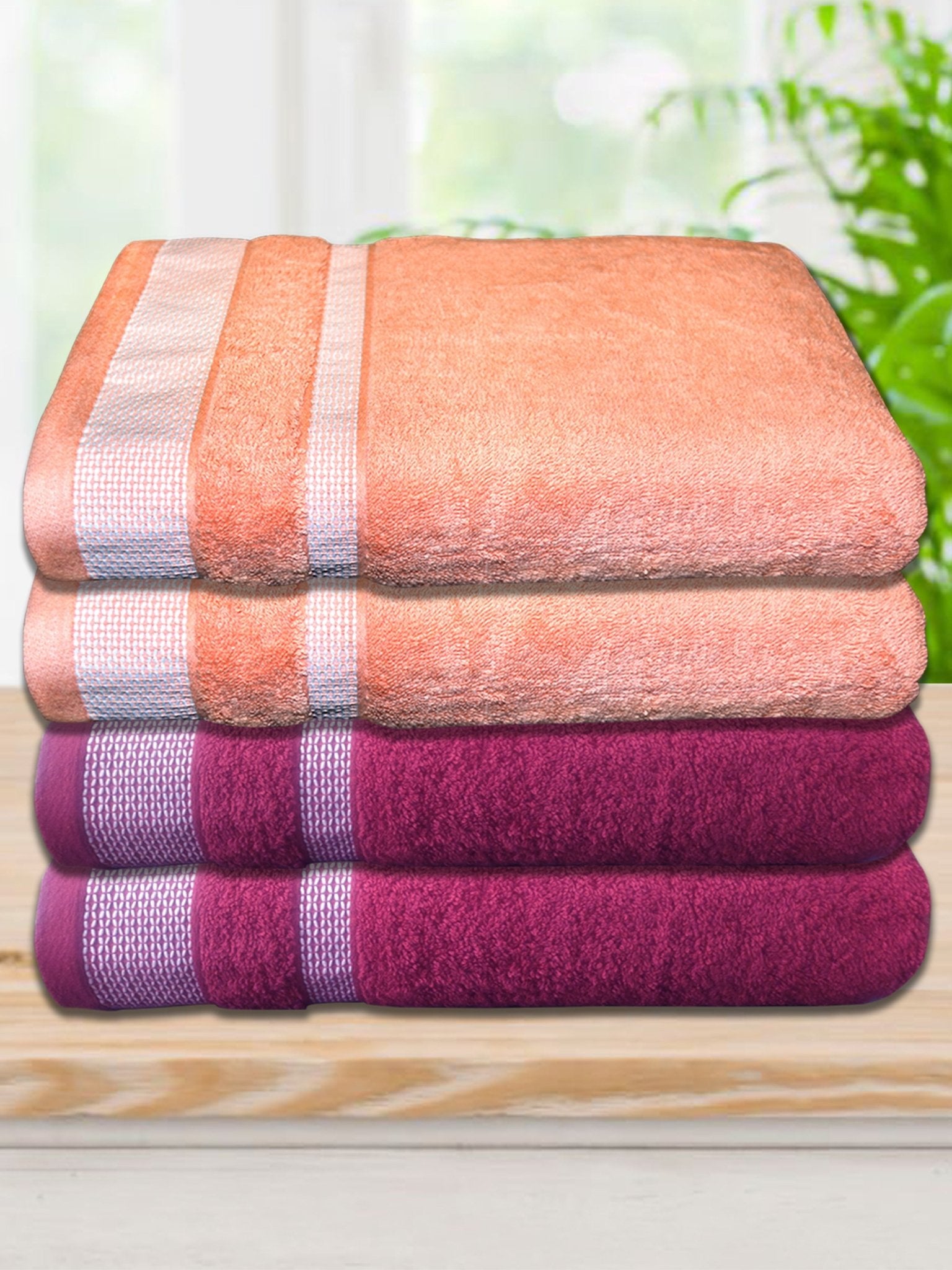 Premium Orange & Purple Cotton Bath Towel (Pack of 4) by Athom Living - Athom Living