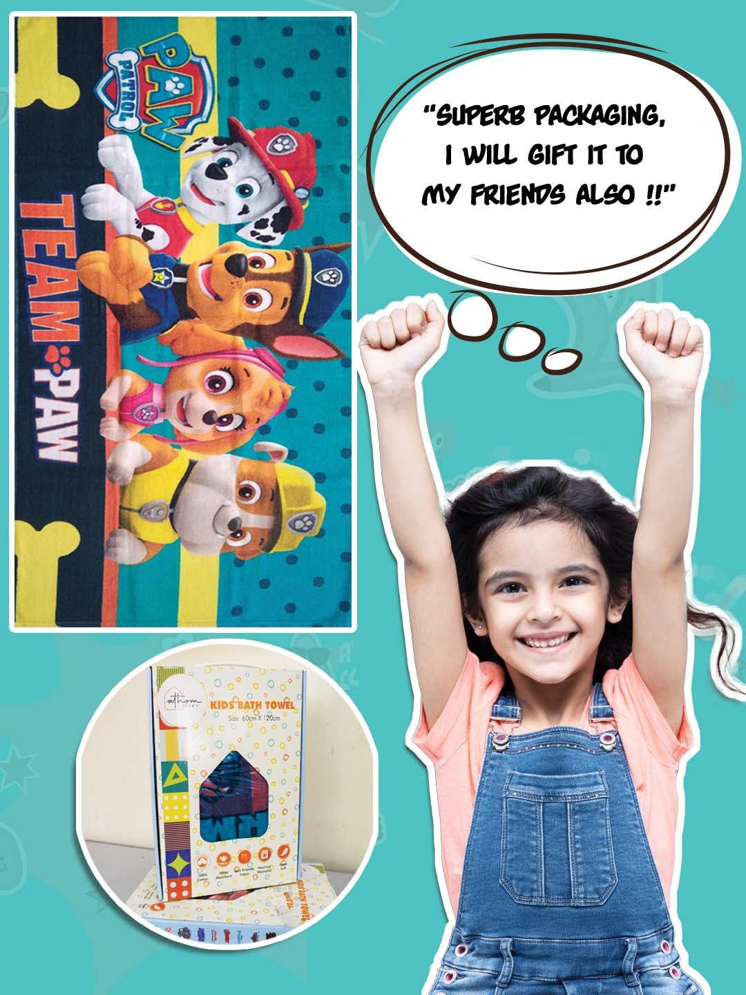 Premium Paw Patrol Team Kids Cotton Bath Towel by Athom Living - Athom Living