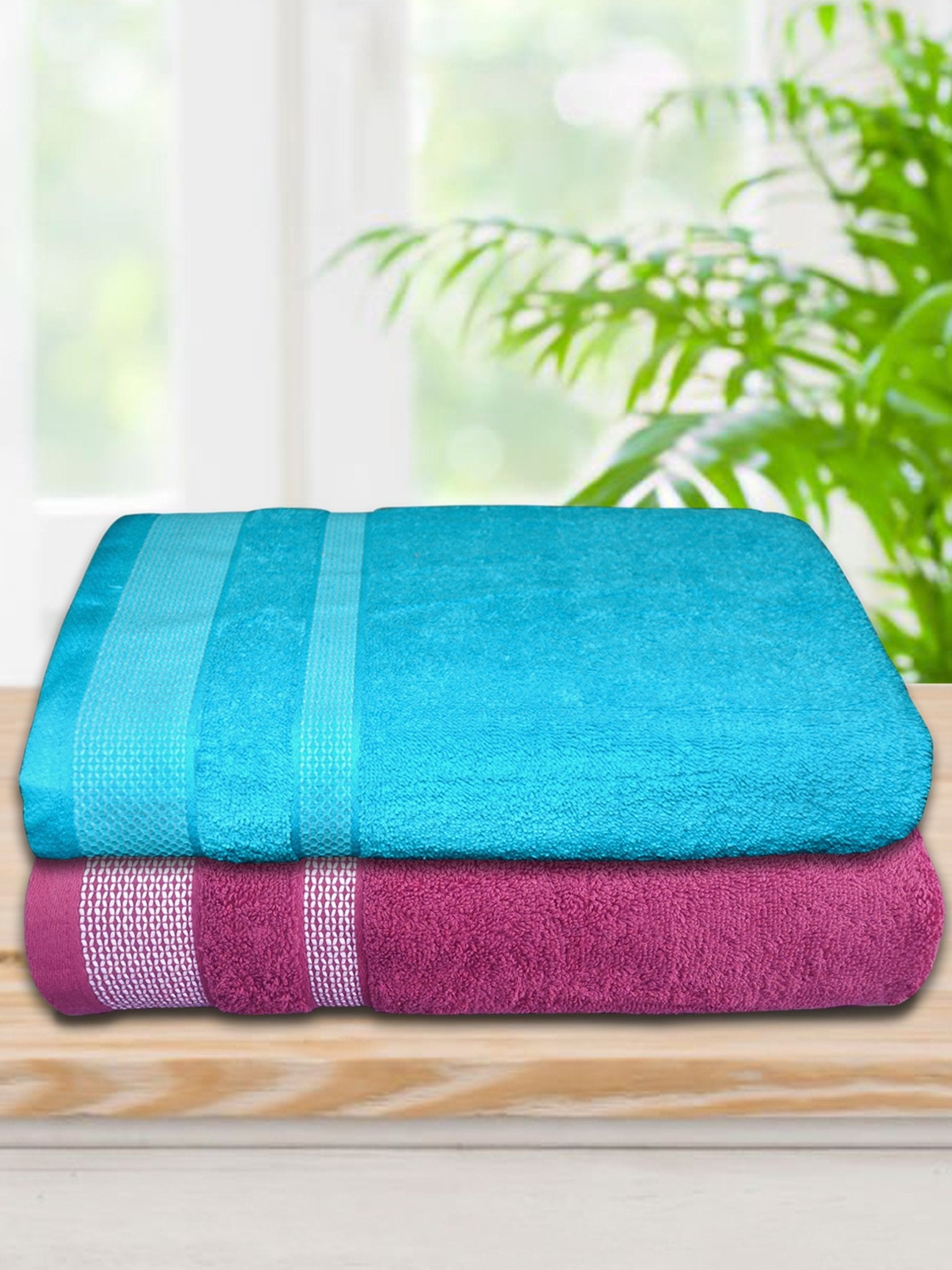 Premium Pink & Blue Cotton Bath Towel (Pack of 2) by Athom Living - Athom Living