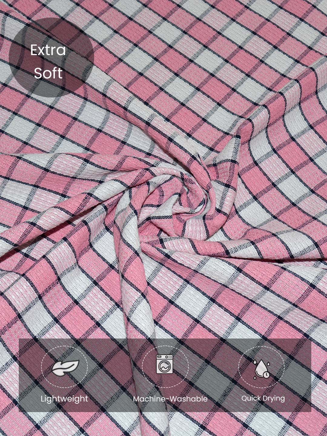 Premium Pink Checkered Cotton Bath Towel (Pack of 6) by Athom Living - Athom Living