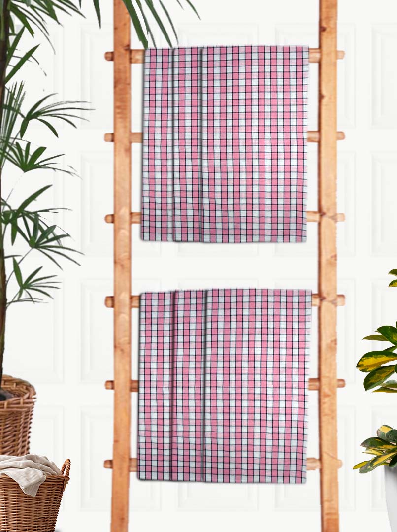 Premium Pink Checkered Cotton Bath Towel (Pack of 6) by Athom Living - Athom Living