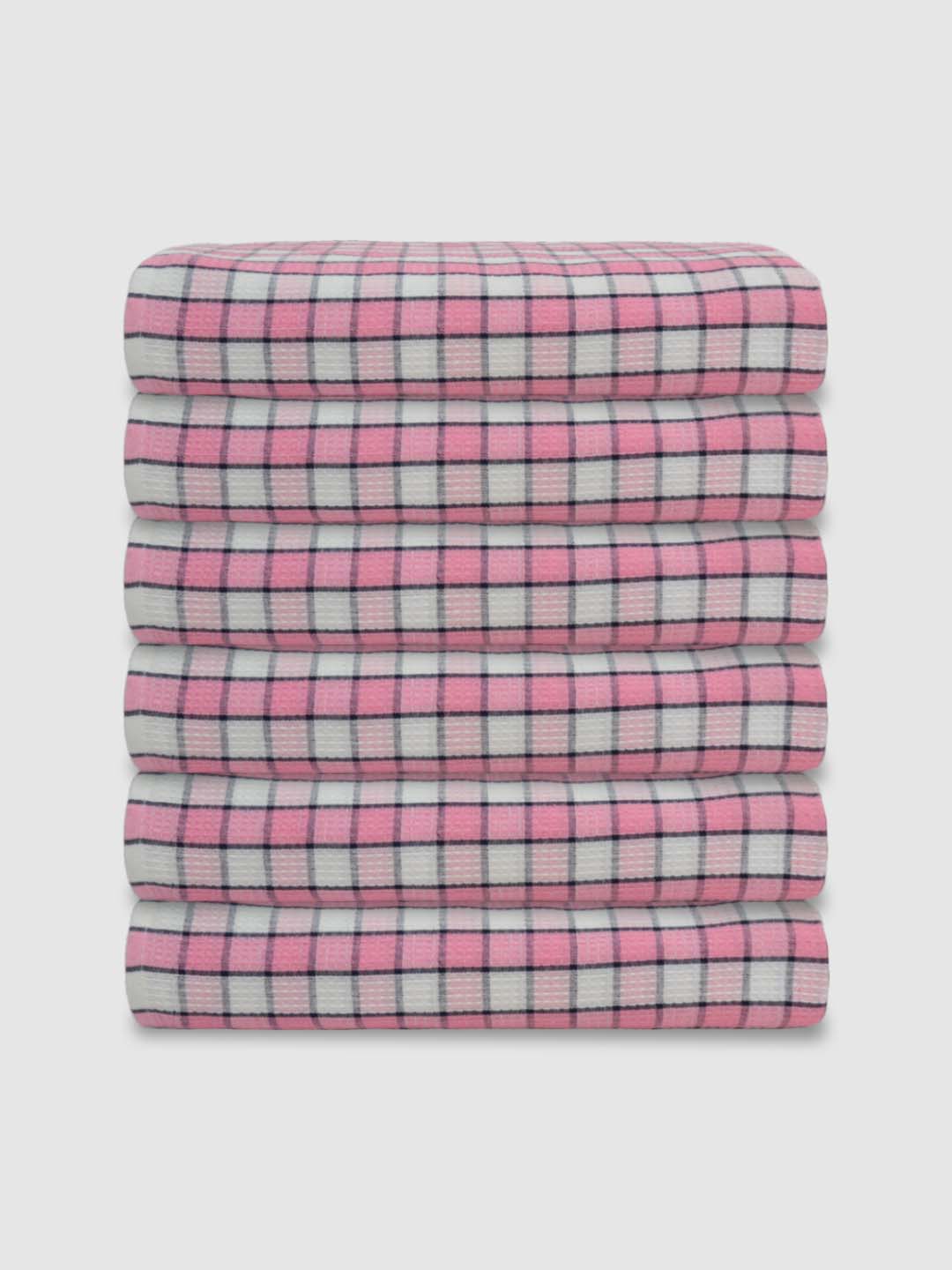 Premium Pink Checkered Cotton Bath Towel (Pack of 6) by Athom Living - Athom Living