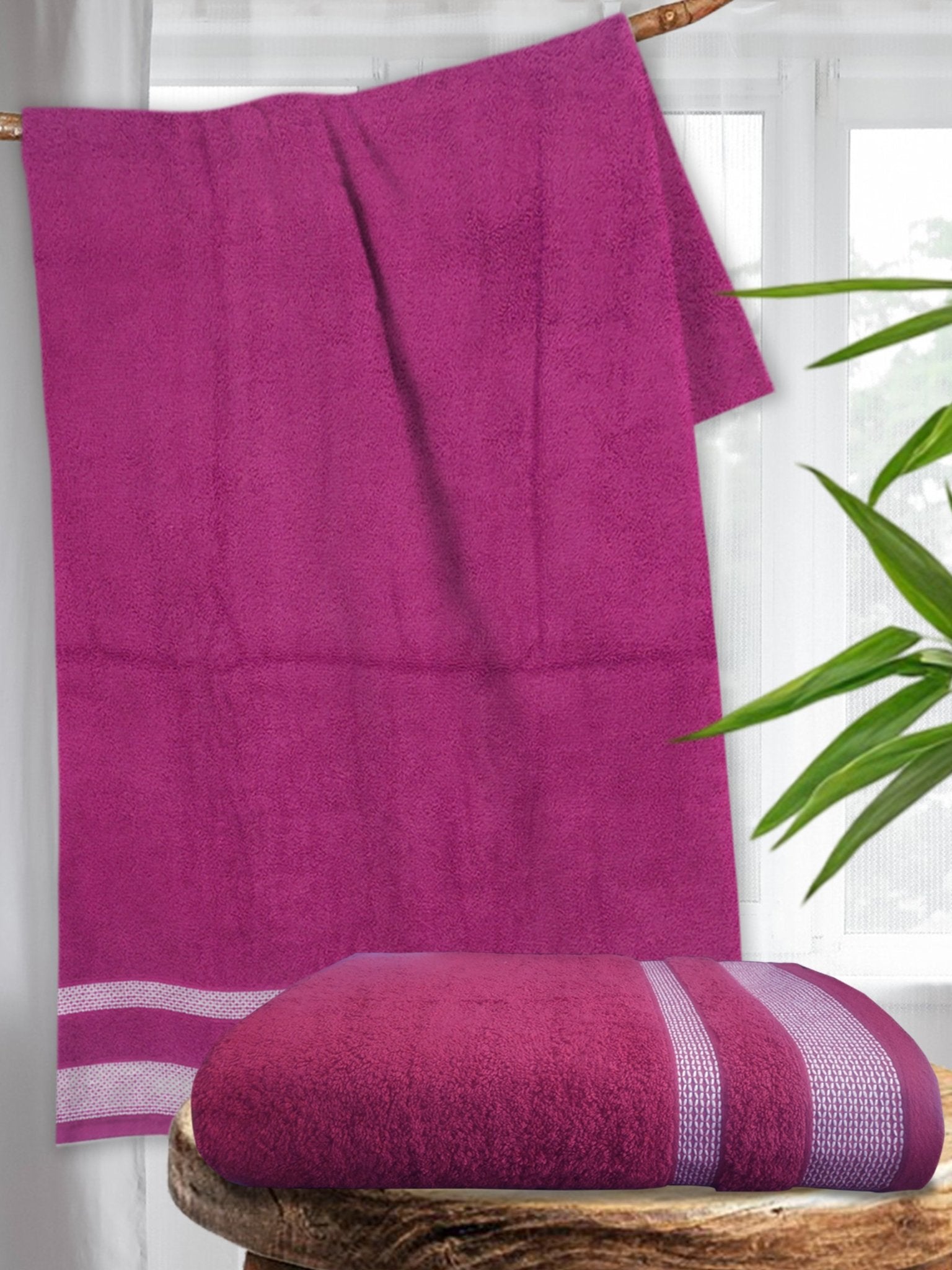 Premium Pink Cotton Bath Towel (Pack of 2) by Athom Living - Athom Living