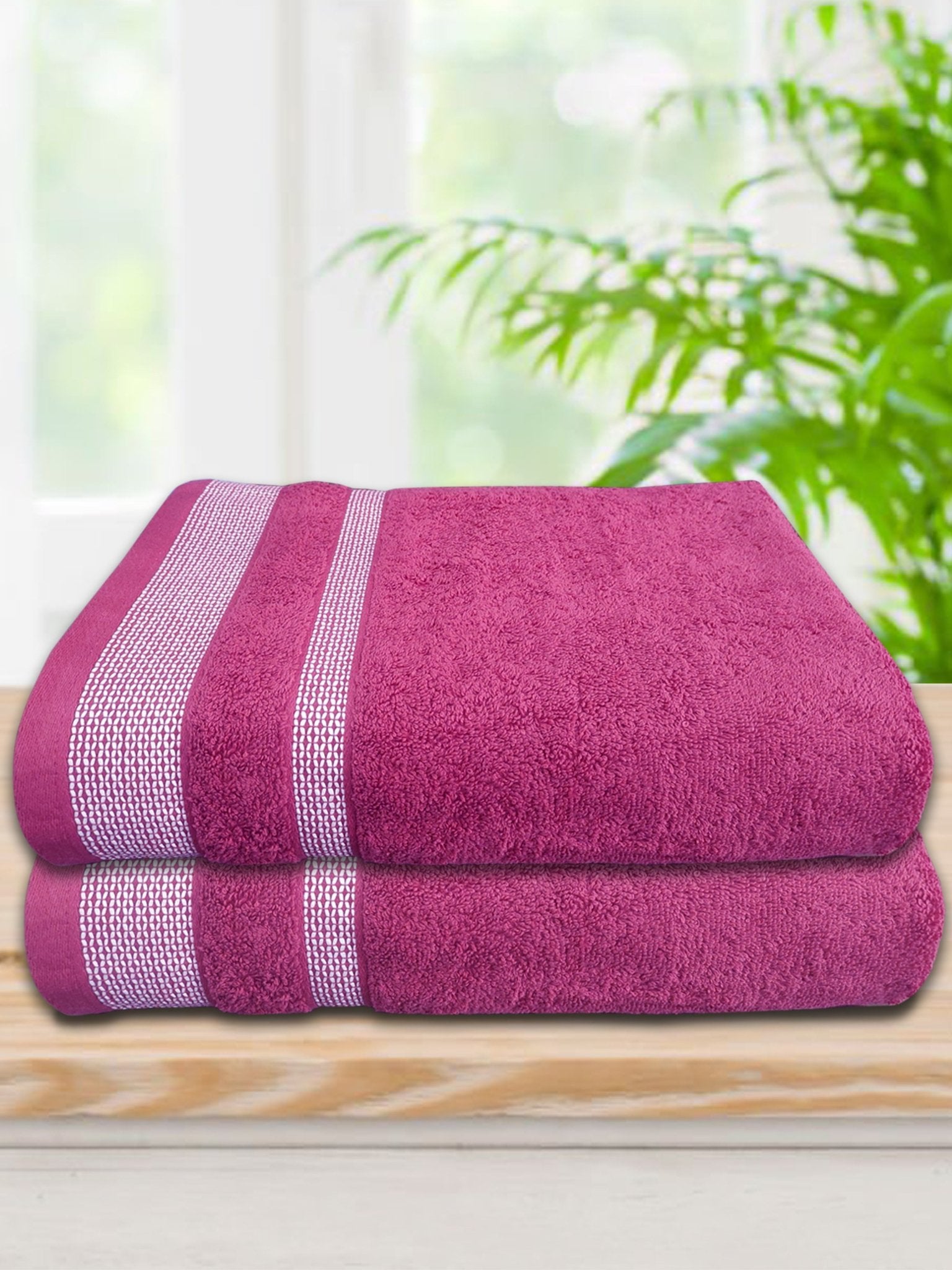 Premium Pink Cotton Bath Towel (Pack of 2) by Athom Living - Athom Living