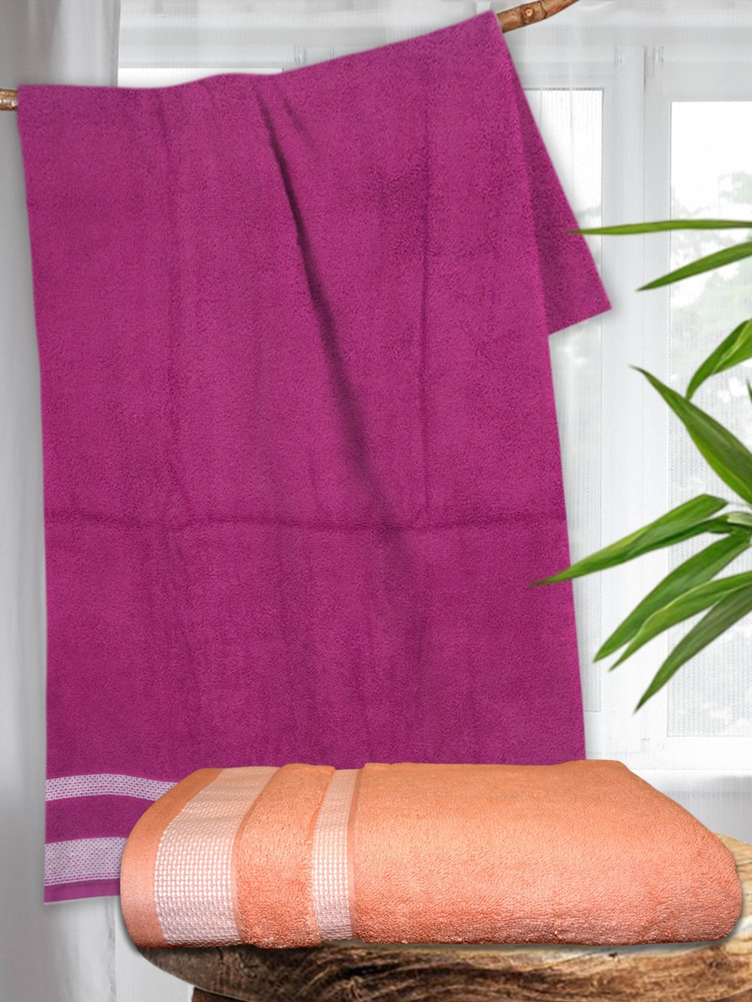 Premium Pink & Orange Cotton Bath Towel (Pack of 2) by Athom Living - Athom Living
