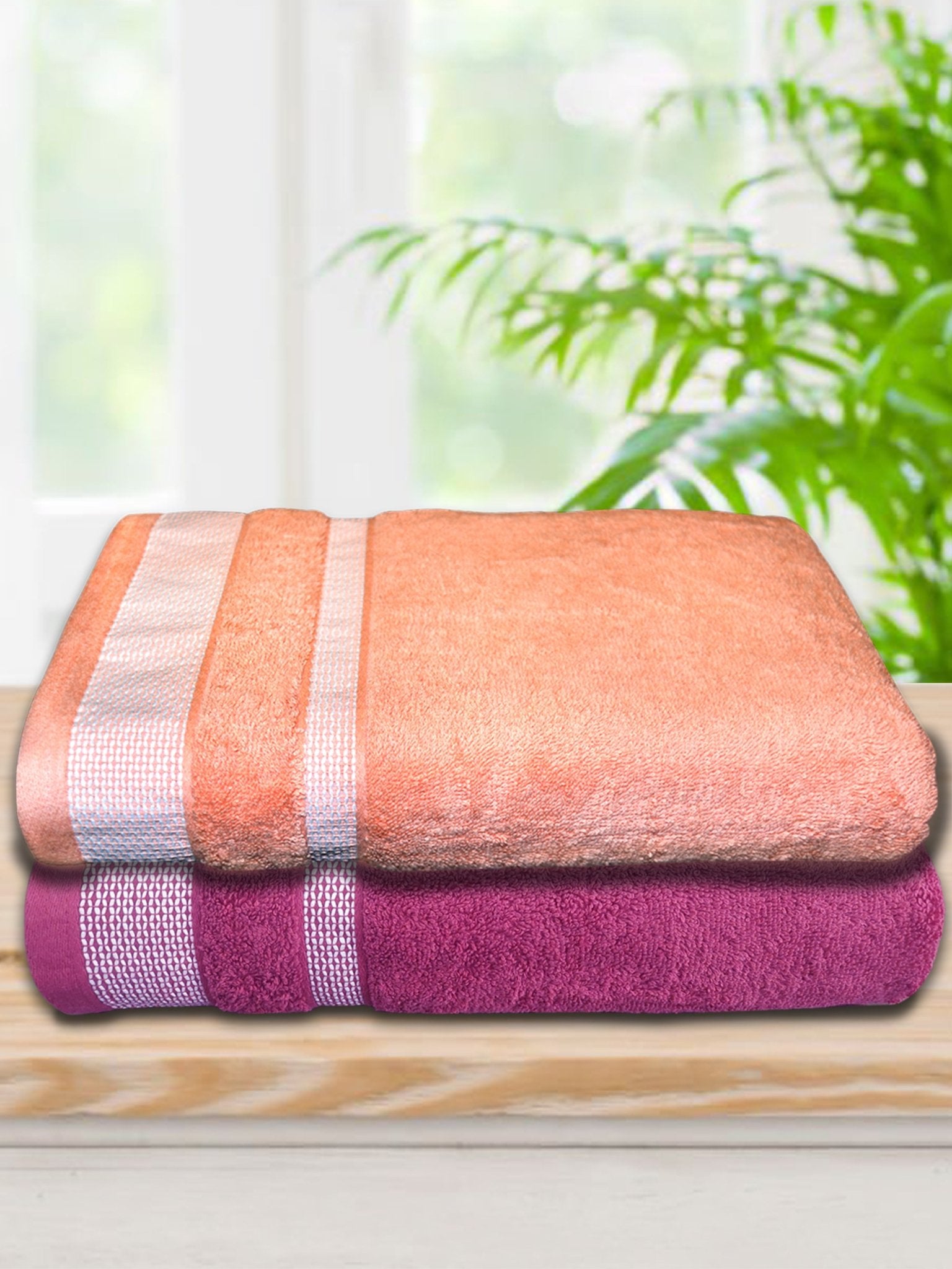 Premium Pink & Orange Cotton Bath Towel (Pack of 2) by Athom Living - Athom Living