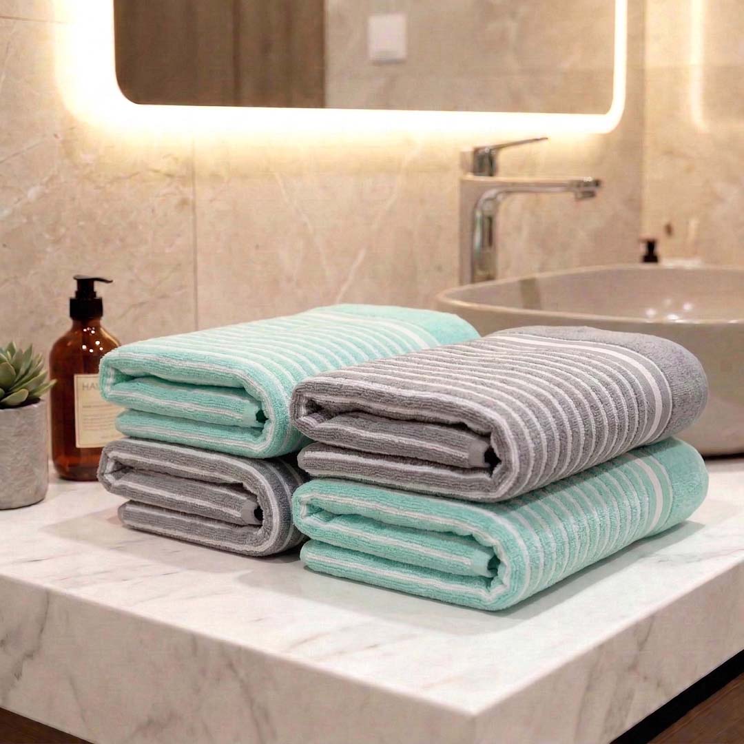 Premium Sea Green & Grey Cotton Hand Towels - Cotton Pack of 4 by Athom Living - Athom Living