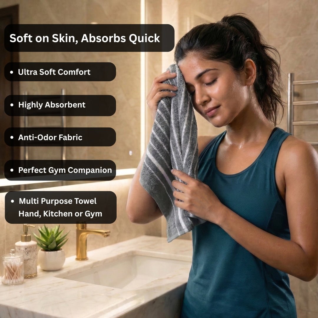 Premium Sea Green & Grey Cotton Hand Towels - Cotton Pack of 4 by Athom Living - Athom Living