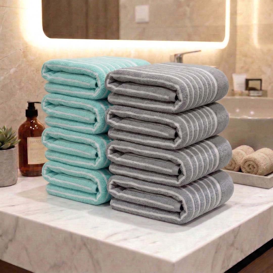 Premium Sea Green & Grey Cotton Hand Towels - Cotton Pack of 8 by Athom Living - Athom Living