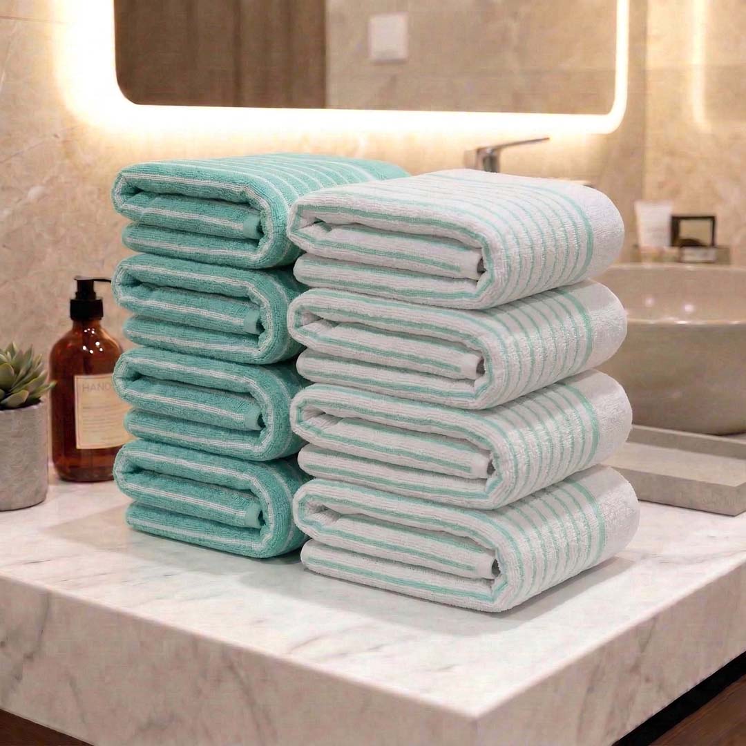 Premium Sea Green & White with Sea Green Cotton Hand Towels - Cotton Pack of 8 by Athom Living - Athom Living