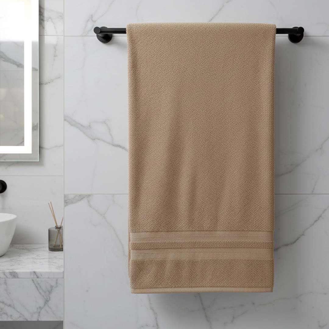 Premium Solid Beige Cotton Bath Towel by Athom Living - Athom Living