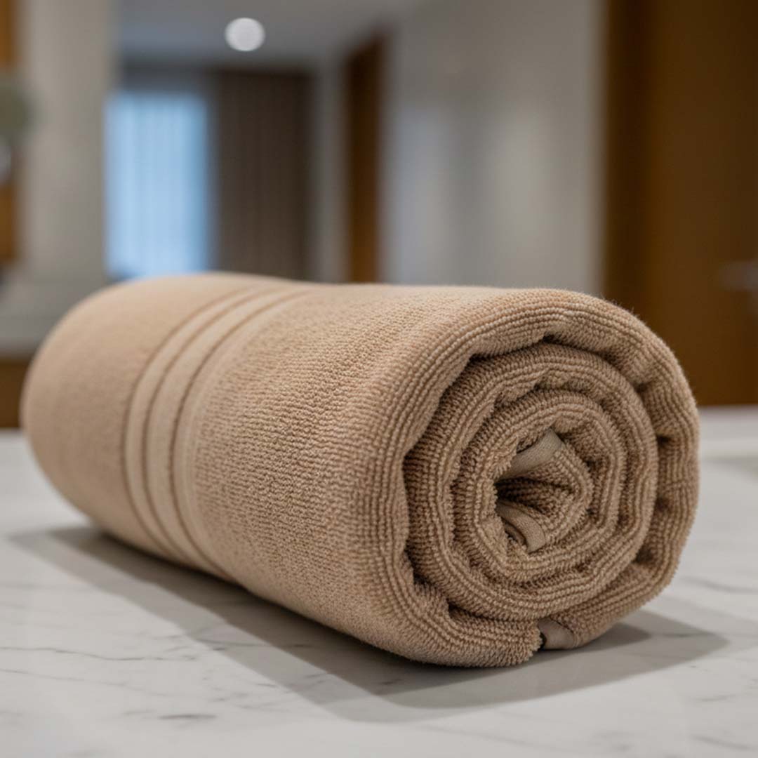 Premium Solid Beige Cotton Bath Towel by Athom Living - Athom Living