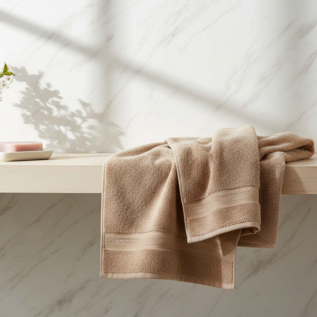 Premium Solid Beige & Dark Green Cotton Bath Towel (Pack of 2) by Athom Living - Athom Living