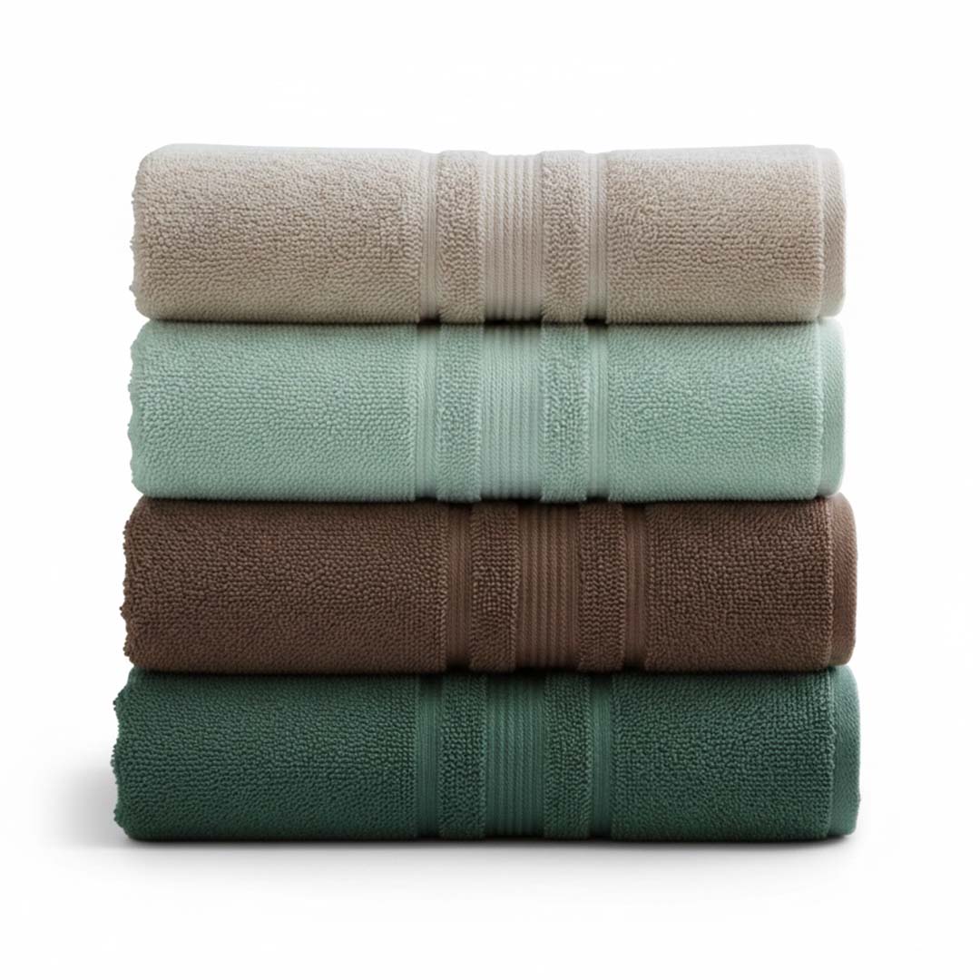 Premium Solid Beige, Green, Brown, Cotton Bath Towel (Set of 4) by Athom Living - Athom Living