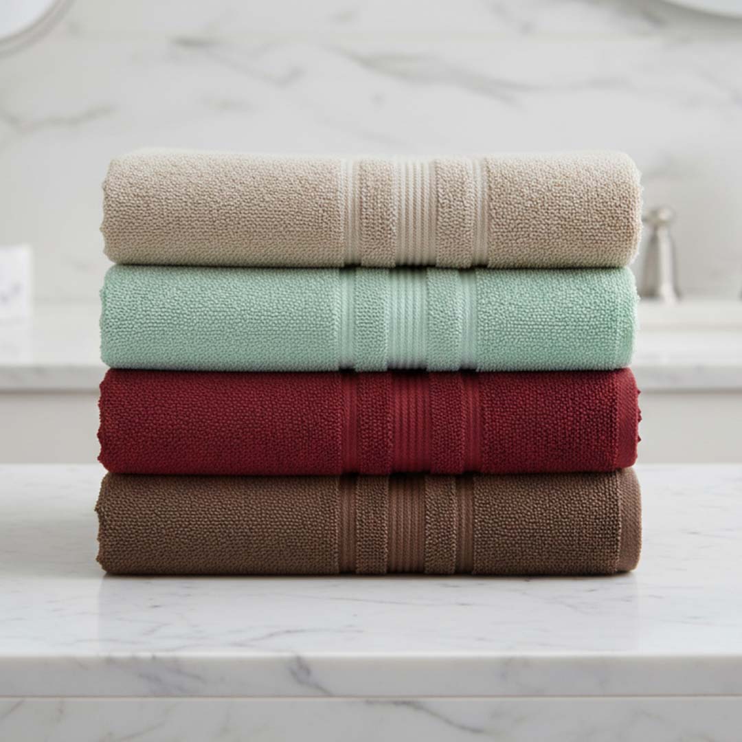 Premium Solid Beige, Green, Brown, Maroon Cotton Bath Towel (Set of 4) by Athom Living - Athom Living