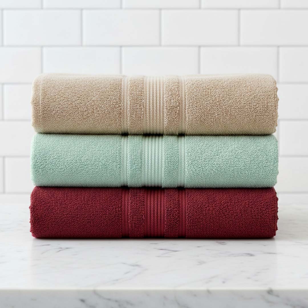 Premium Solid Beige, Green, Maroon Cotton Bath Towel (Pack of 3) by Athom Living - Athom Living