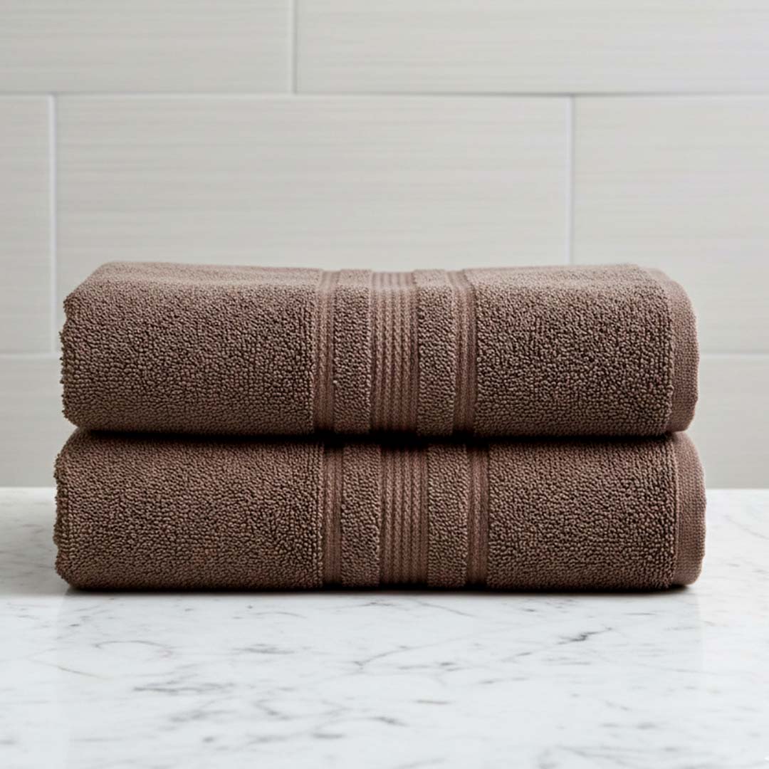 Premium Solid Brown Cotton Bath Towel (Pack of 2) by Athom Living - Athom Living