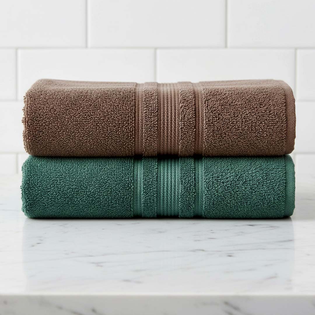 Premium Solid Brown Cotton Bath Towel (Pack of 2) by Athom Living - Athom Living