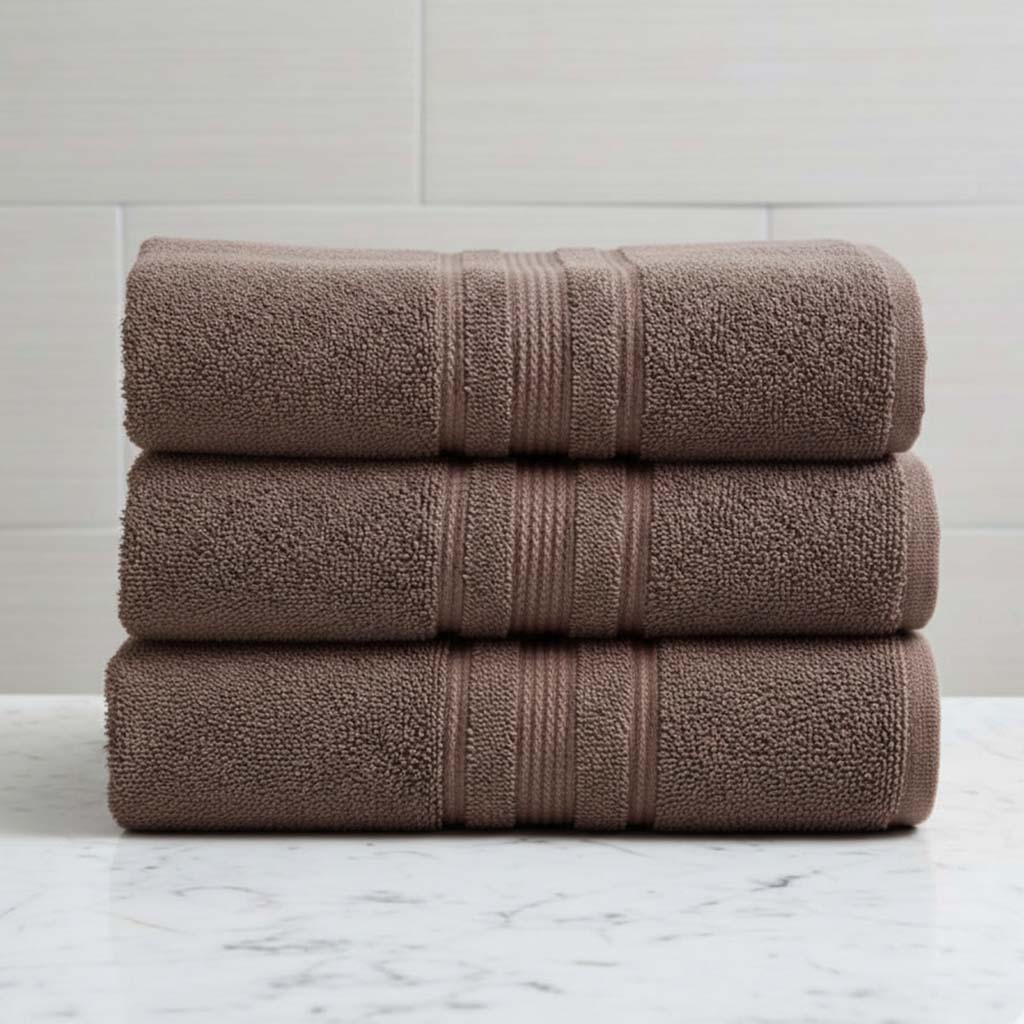 Premium Solid Brown Cotton Bath Towel (Pack of 3) by Athom Living - Athom Living