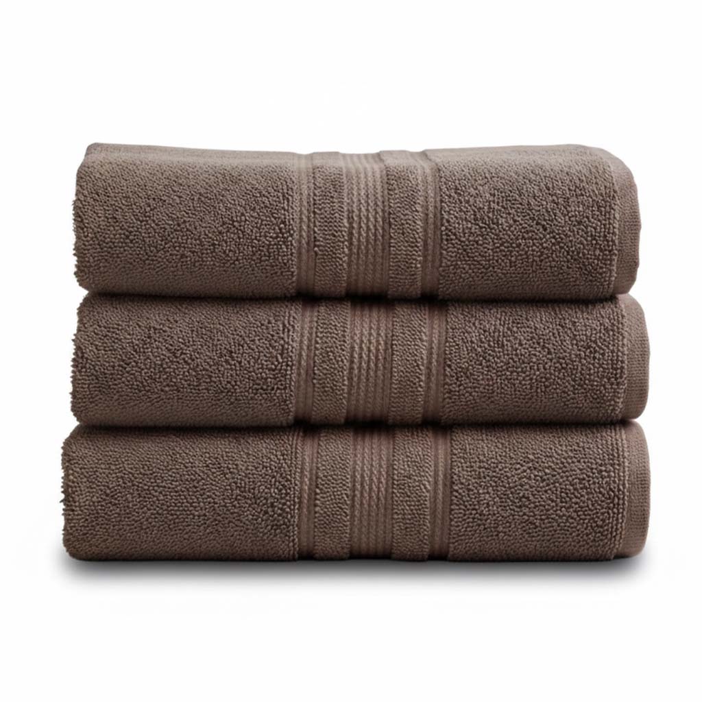 Premium Solid Brown Cotton Bath Towel (Pack of 3) by Athom Living - Athom Living