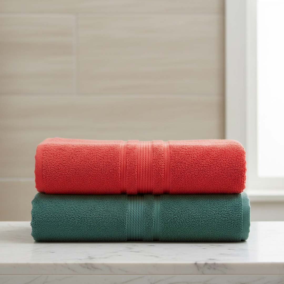 Premium Solid Brown & Red Cotton Bath Towel (Pack of 2) by Athom Living - Athom Living
