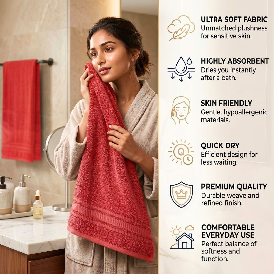 Premium Solid Brown & Red Cotton Bath Towel (Pack of 2) by Athom Living - Athom Living