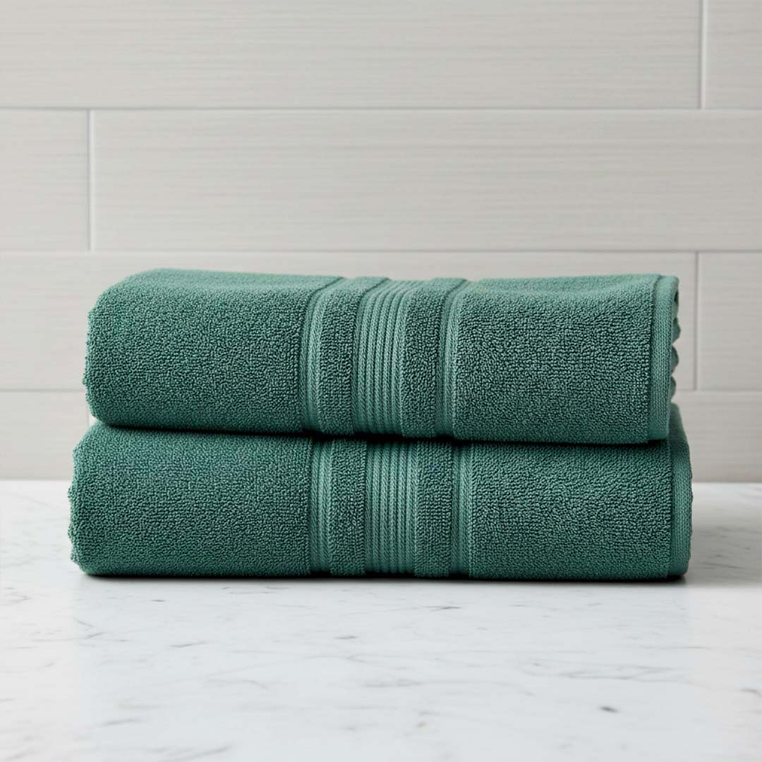 Premium Solid Dark Green Cotton Bath Towel (Pack of 2) by Athom Living - Athom Living