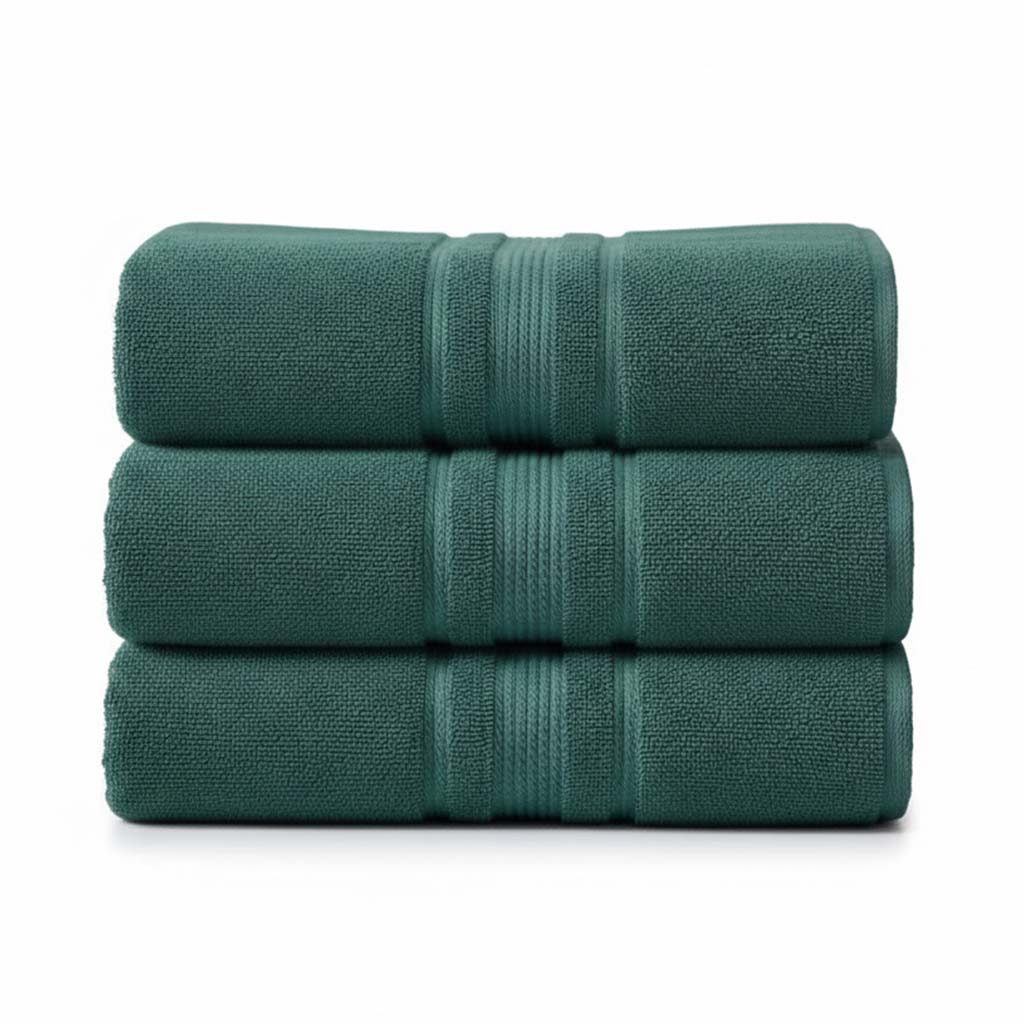 Premium Solid Dark Green Cotton Bath Towel (Pack of 3) by Athom Living - Athom Living