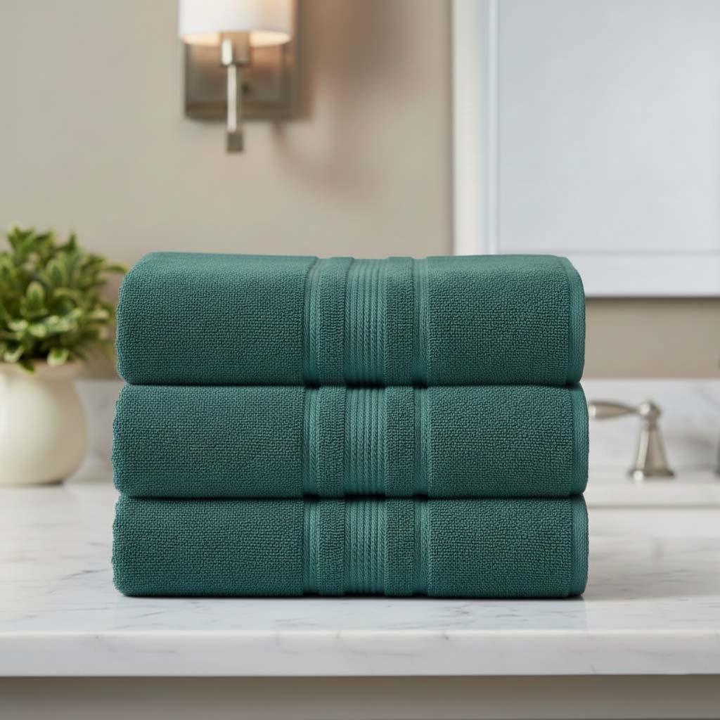 Premium Solid Dark Green Cotton Bath Towel (Pack of 3) by Athom Living - Athom Living