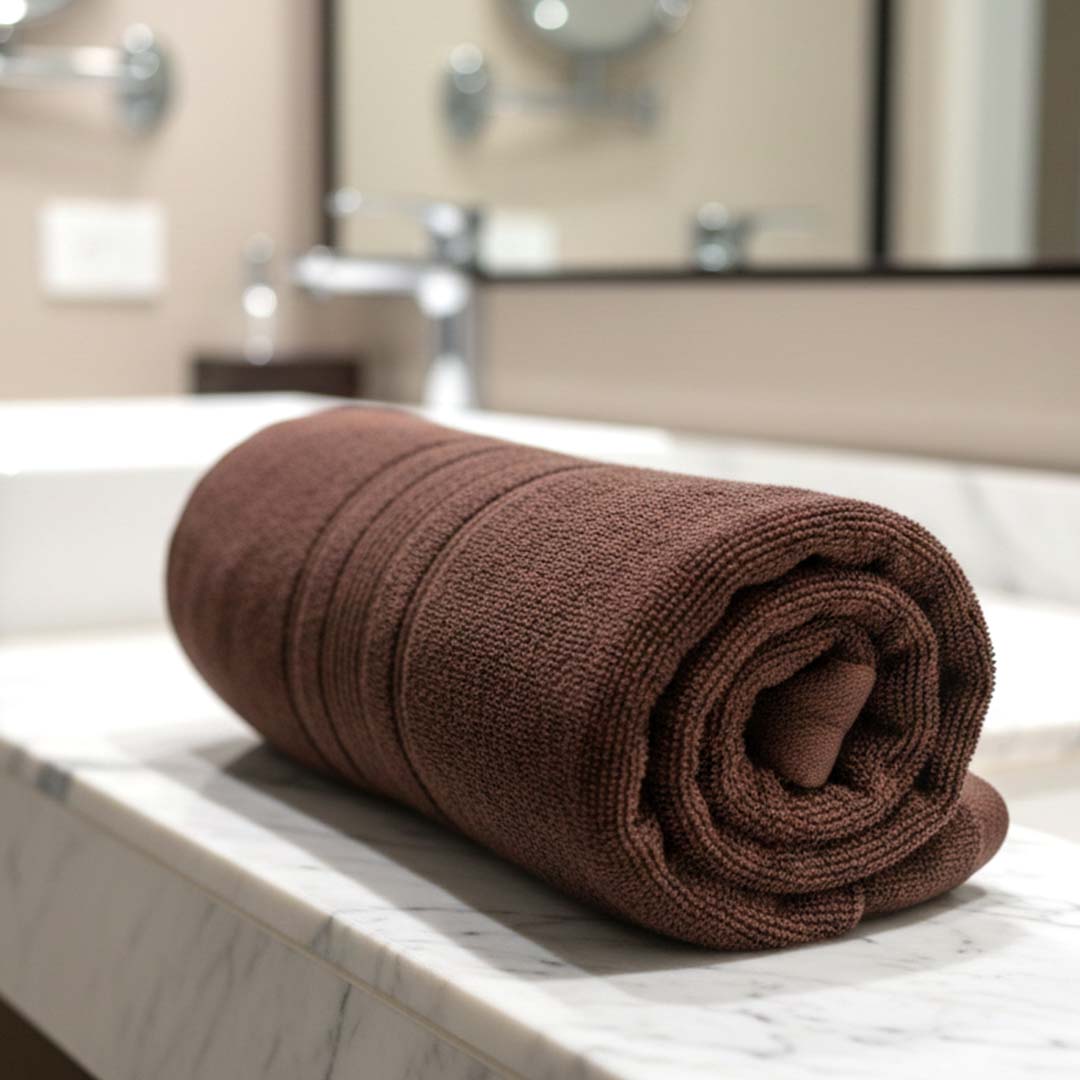 Premium Solid Green & Brown Cotton Bath Towel (Pack of 4) by Athom Living - Athom Living