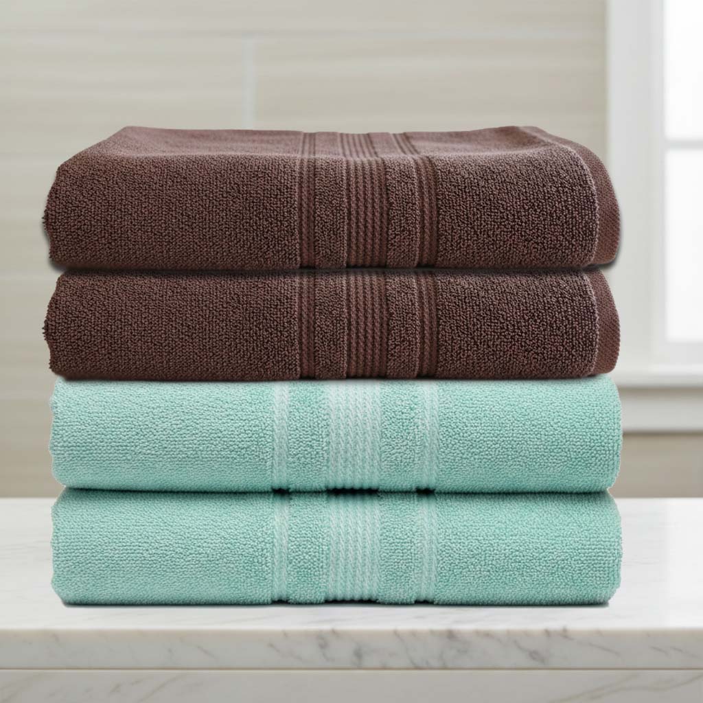 Premium Solid Green & Brown Cotton Bath Towel (Pack of 4) by Athom Living - Athom Living
