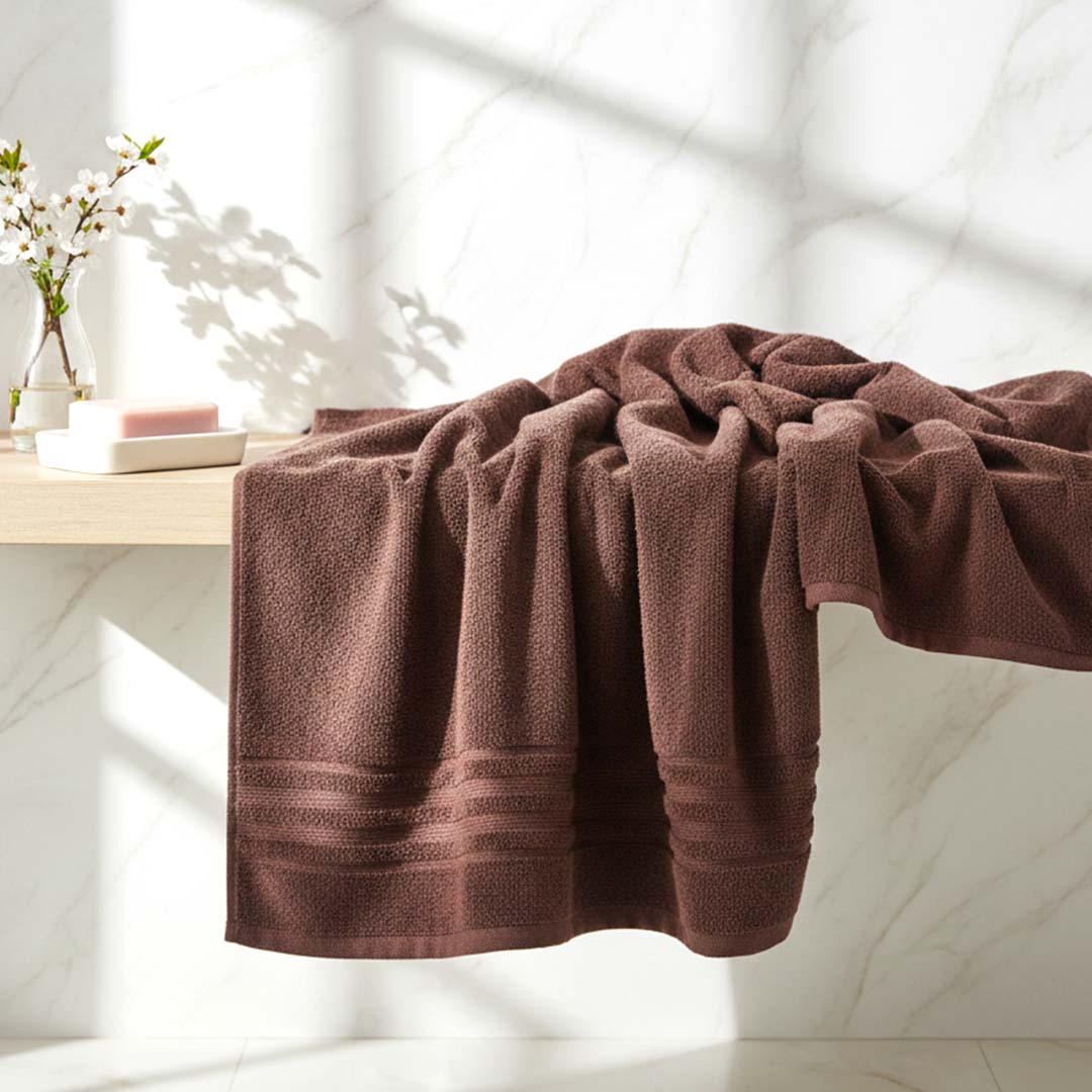 Premium Solid Green & Brown Cotton Bath Towel (Pack of 4) by Athom Living - Athom Living