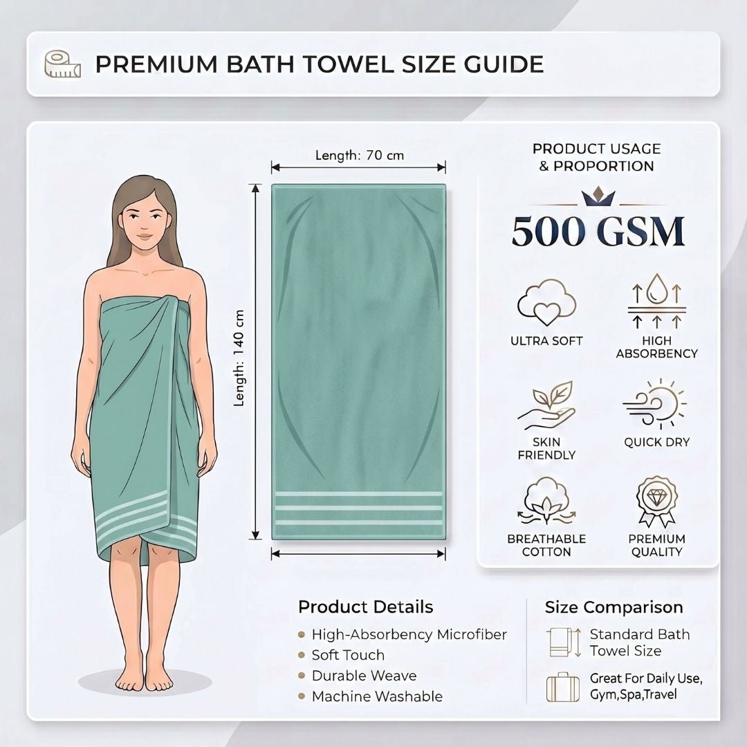 Premium Solid Green & Brown Cotton Bath Towel (Pack of 4) by Athom Living - Athom Living