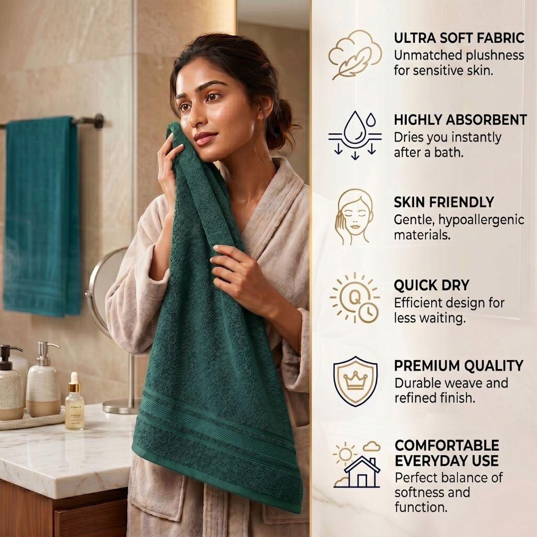 Premium Solid Green Cotton Bath Towel (Set of 3) by Athom Living - Athom Living