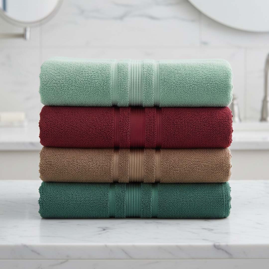 Premium Solid Green, Maroon, Brown Cotton Bath Towel (Pack of 4) by Athom Living - Athom Living