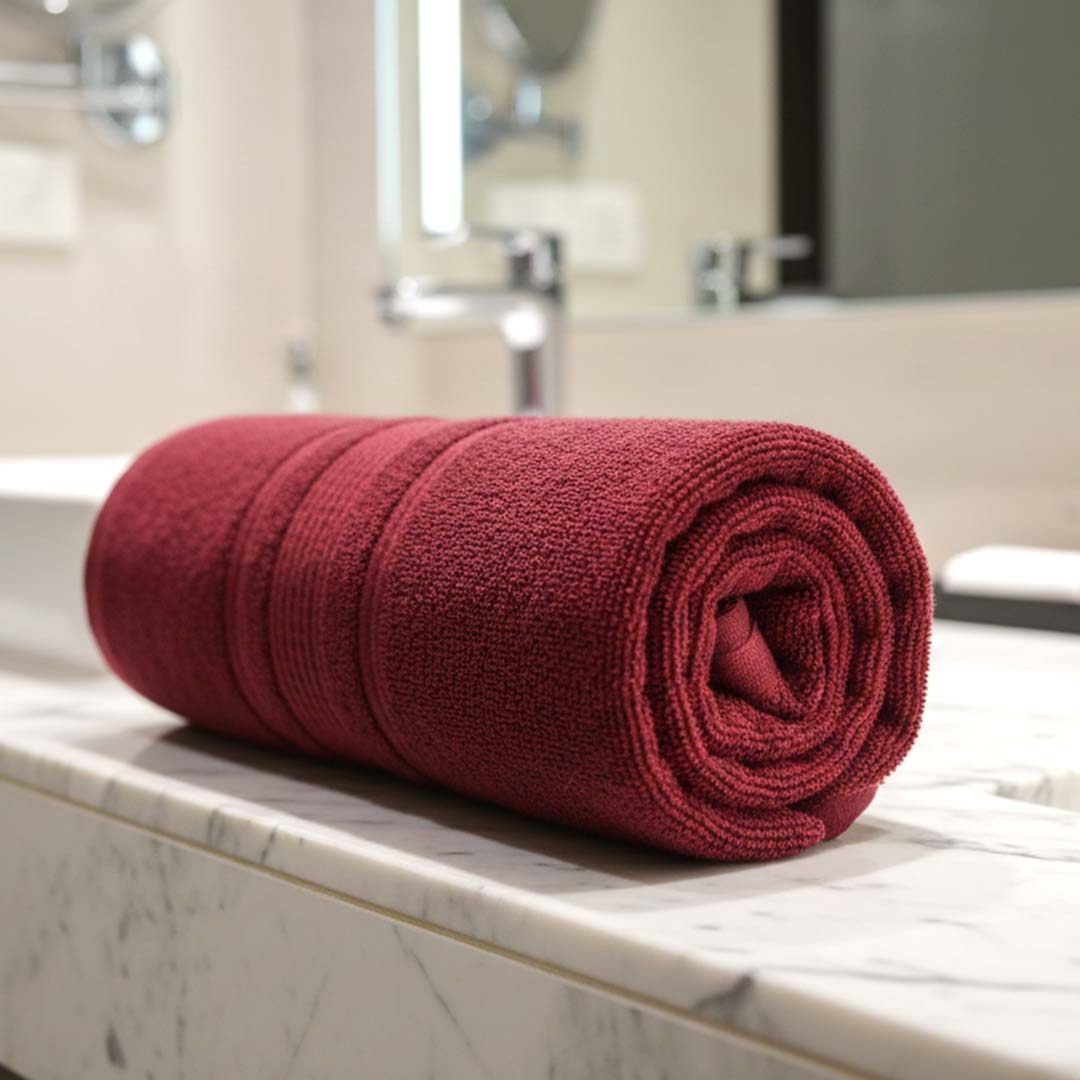 Premium Solid Green & Maroon Cotton Bath Towel (Pack of 4) by Athom Living - Athom Living