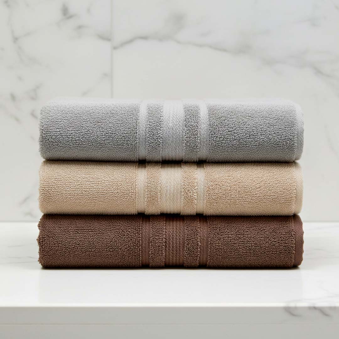 Premium Solid Grey, Beige, Brown Cotton Bath Towel (Pack of 3) by Athom Living - Athom Living