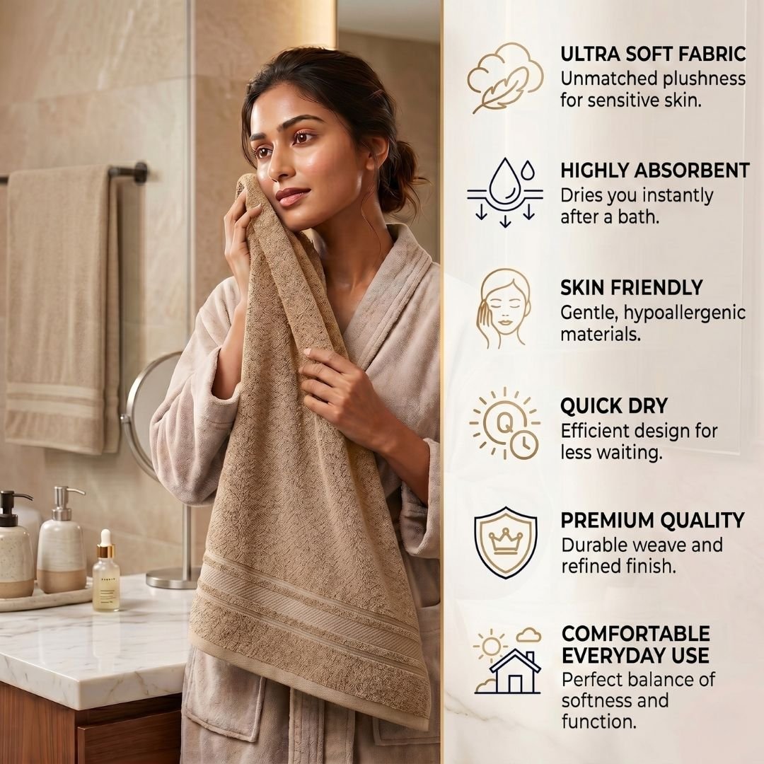Premium Solid Grey & Beige Cotton Bath Towel (Pack of 2) by Athom Living - Athom Living