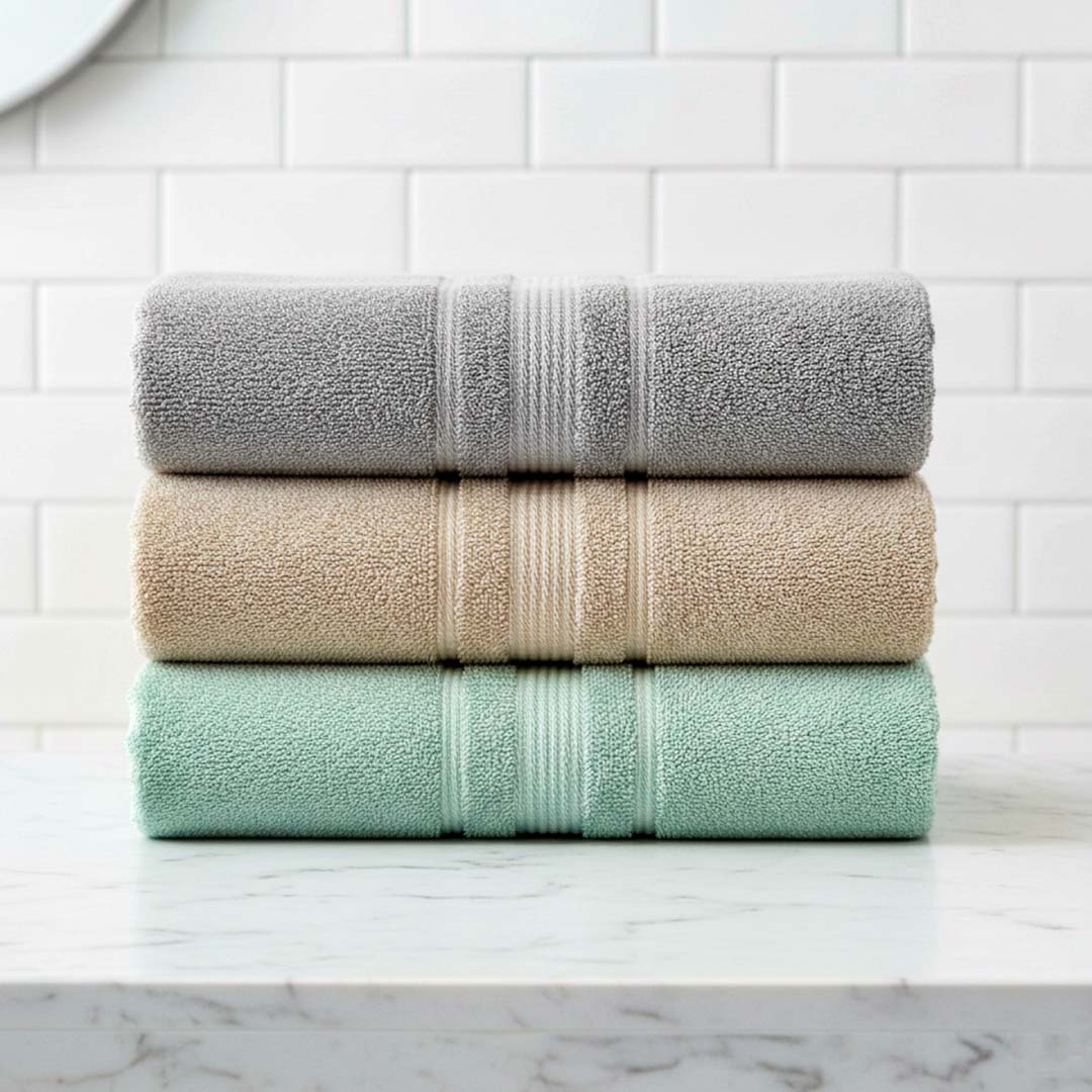 Premium Solid Grey, Beige, Green Cotton Bath Towel (Pack of 3) by Athom Living - Athom Living